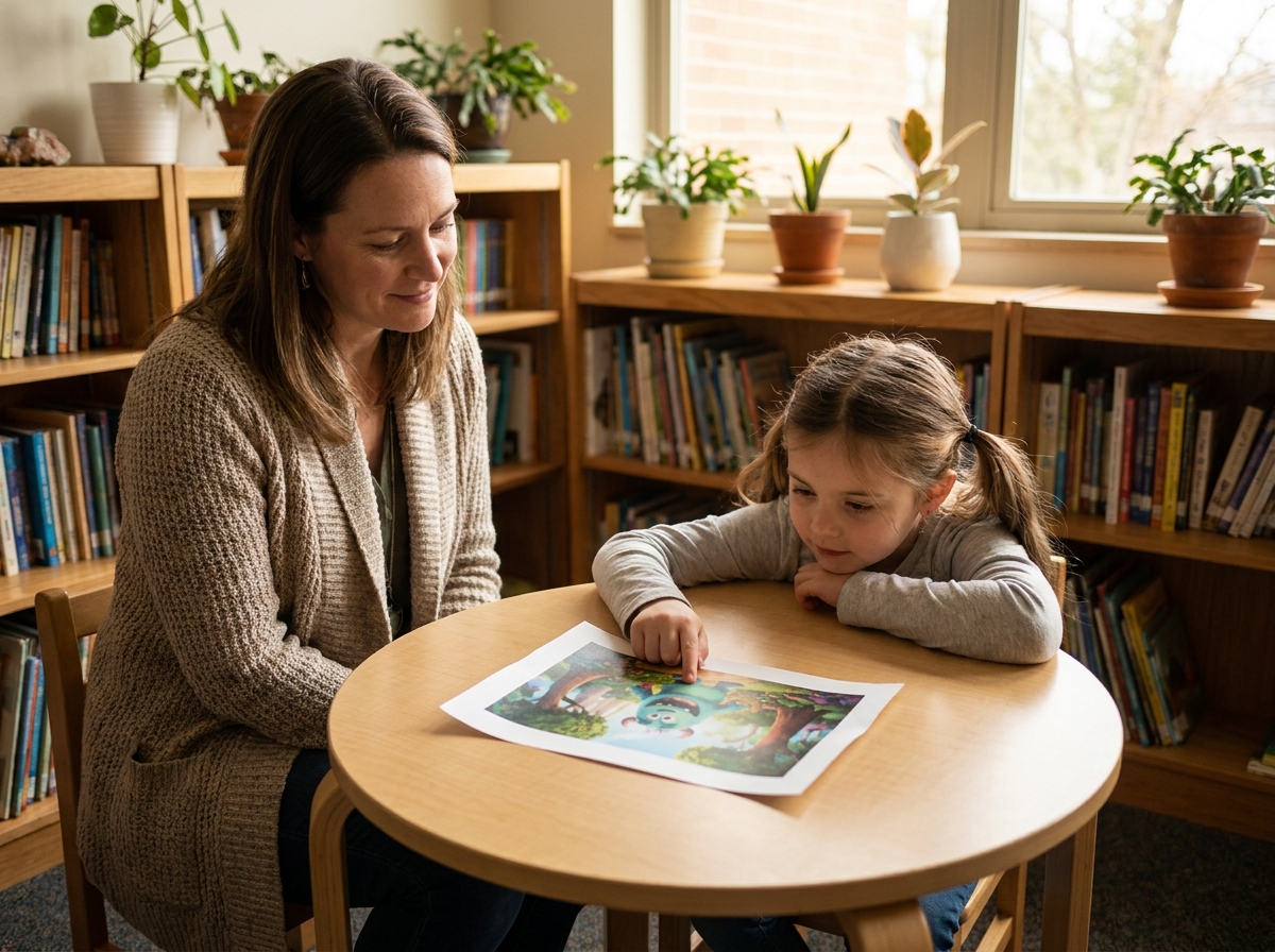 Counselor with a printed story