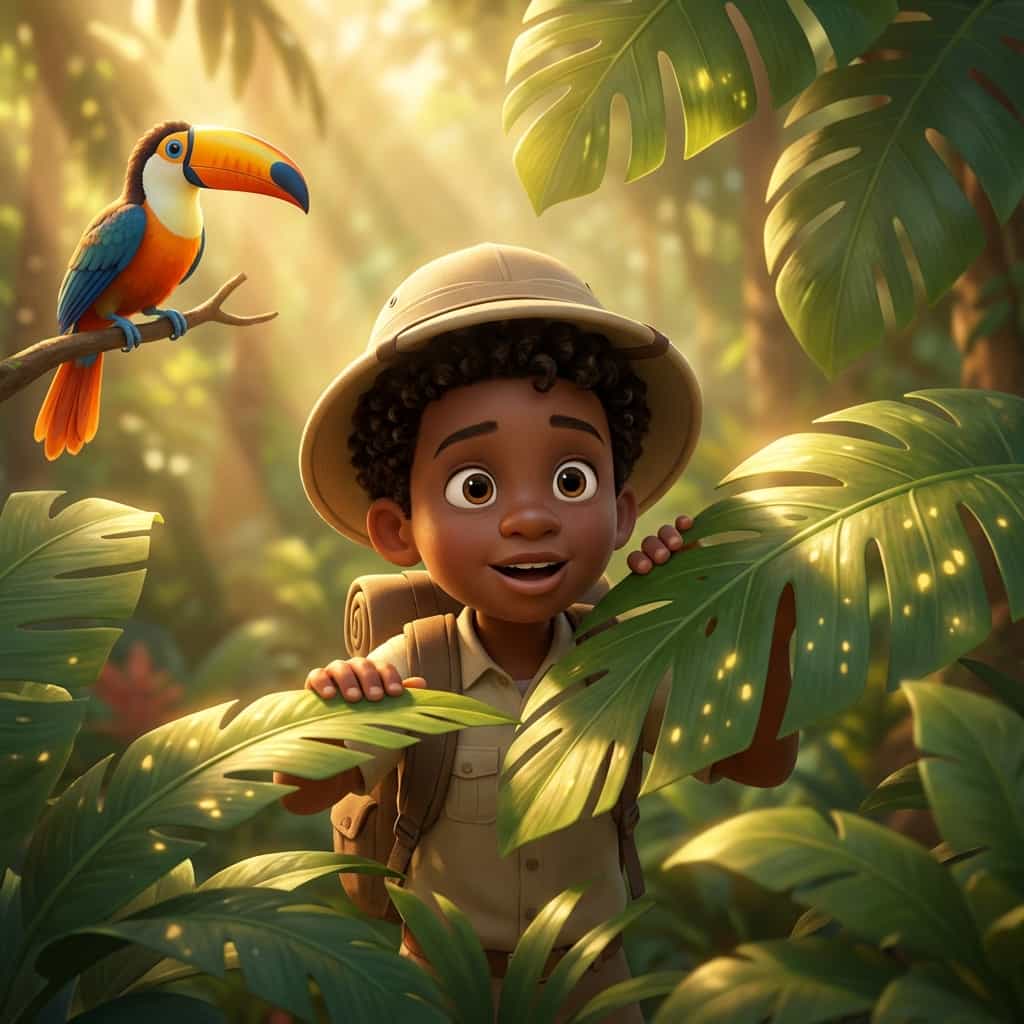 The same child on a jungle path