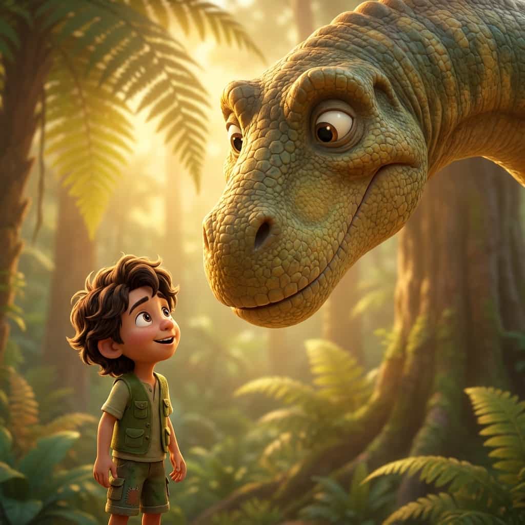 The child on a dinosaur adventure