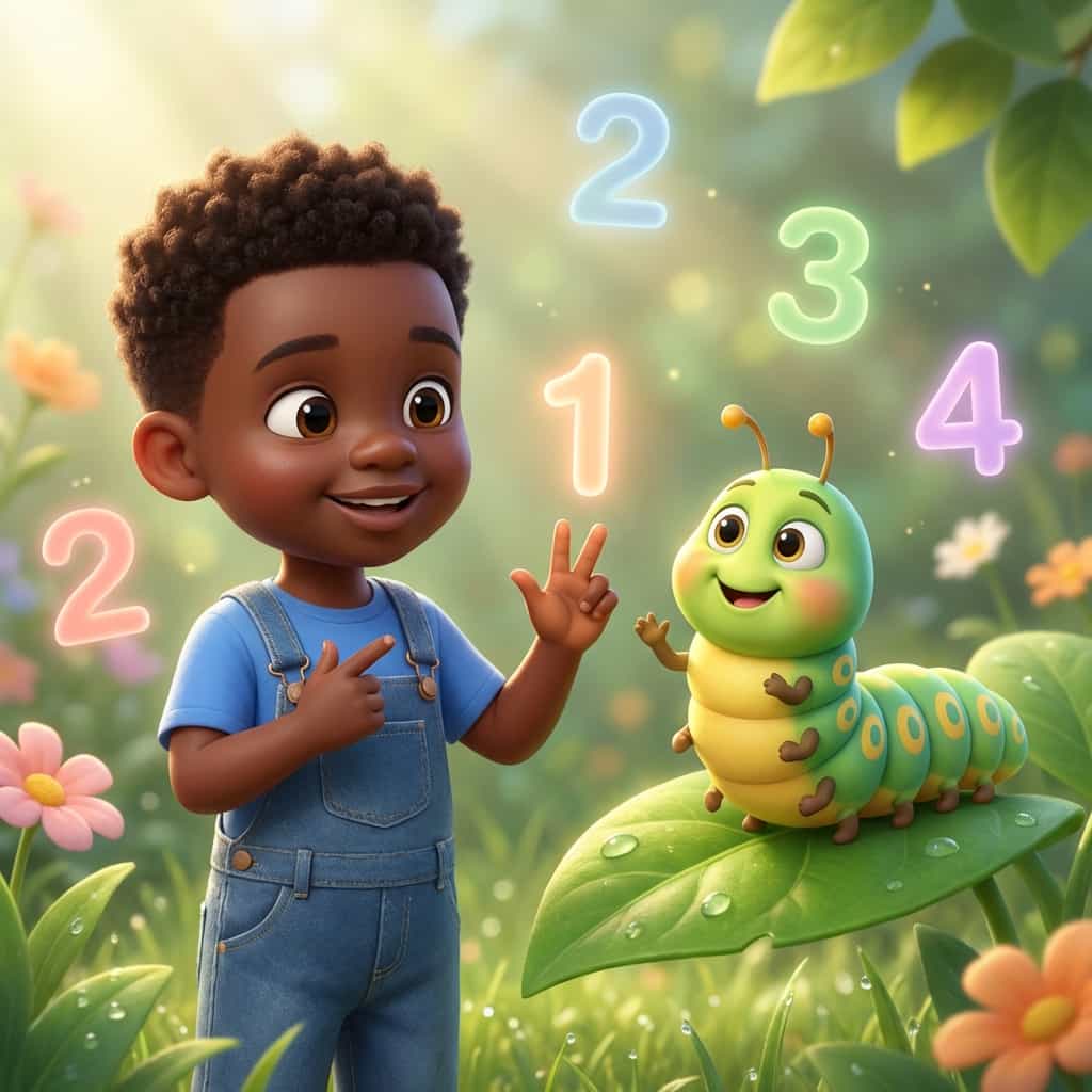 The child counting in an everyday scene